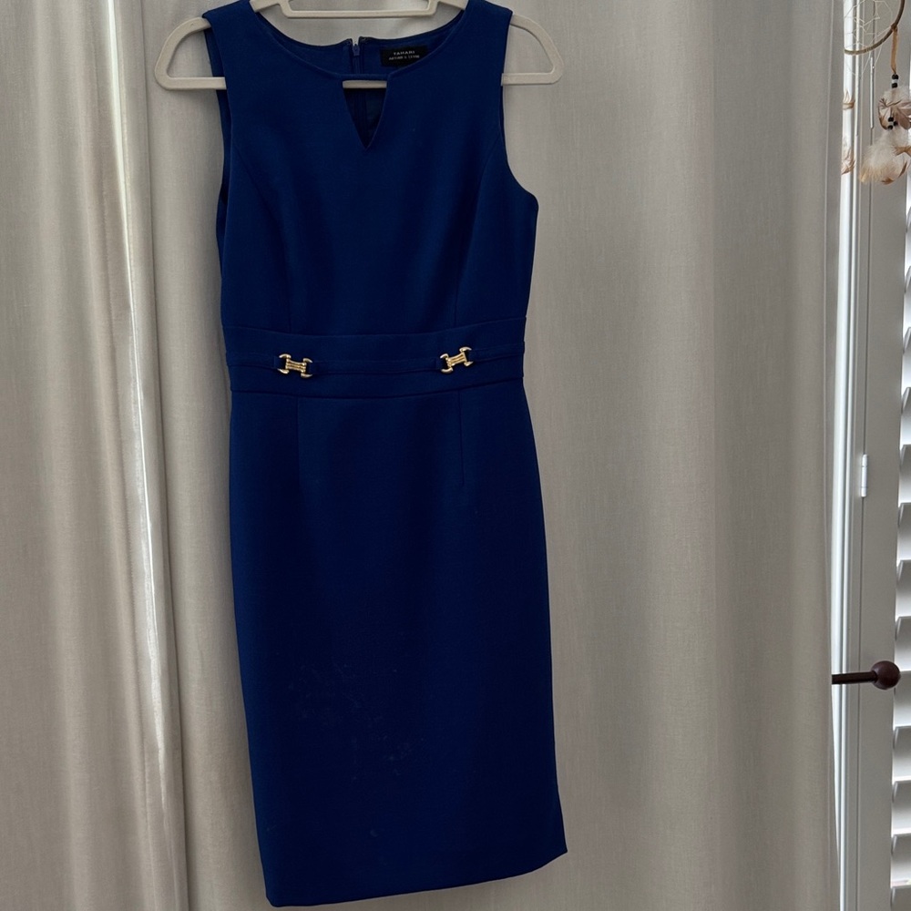 Elegant Blue Midi Dress with Gold Accents